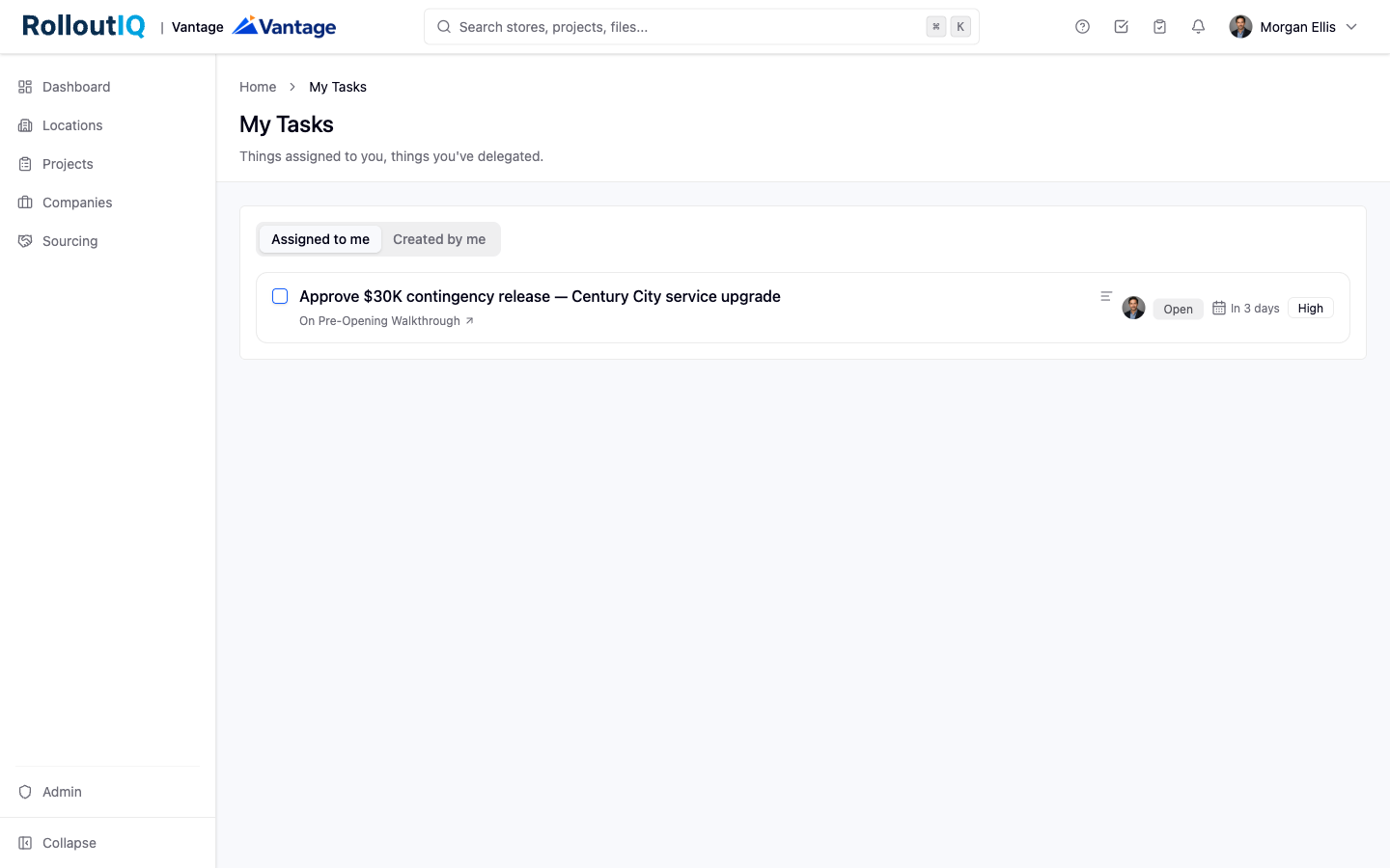 The My Tasks inbox in RolloutIQ.